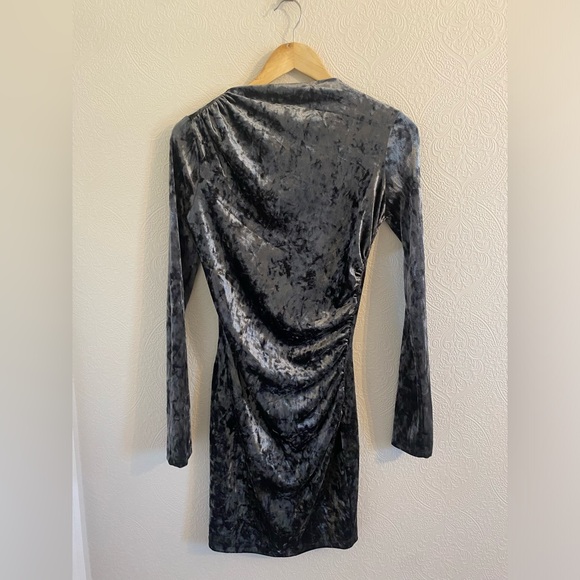 H&M Dress - long sleeve, ruched, mini, crushed velvet - XS - Picture 2 of 6